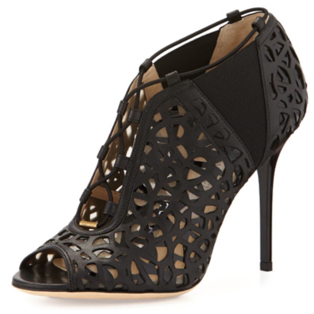 Jimmy Choo Black Tactic Lace-Up Cutout Bootie Pump Size 37 (US 7)